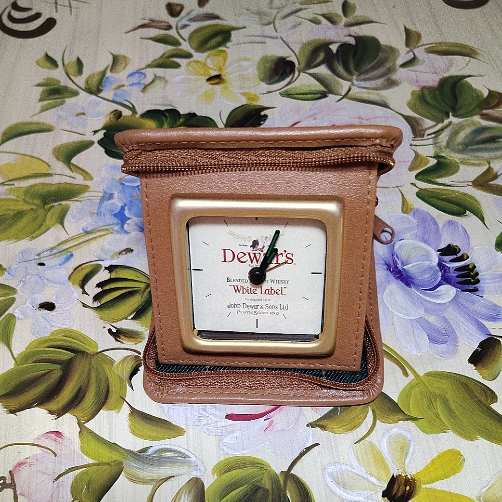 Vintage Dewar's Tan Travel Clock